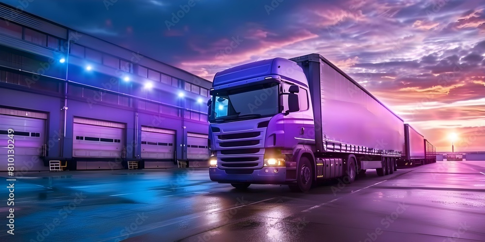 Truck parking lot at warehouse for cargo transport in shipping industry. Concept Truck Parking, Logistics, Warehouse Management, Cargo Transport, Shipping Industry