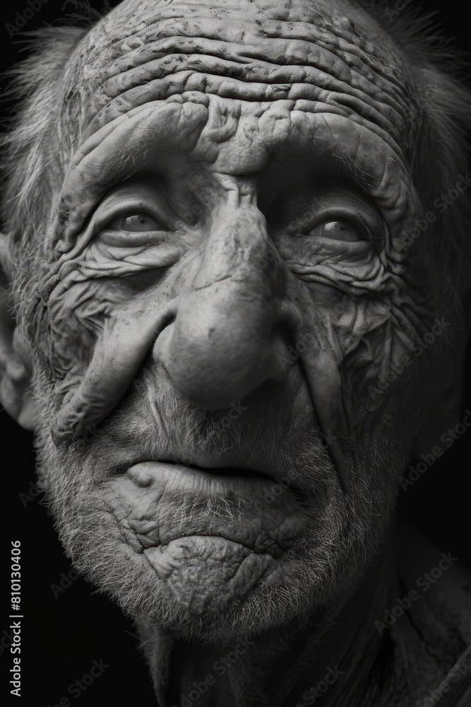 Close-up portrait of an elderly man with weathered, wrinkled face