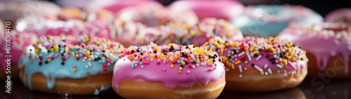 Colorful assortment of glazed donuts with sprinkles