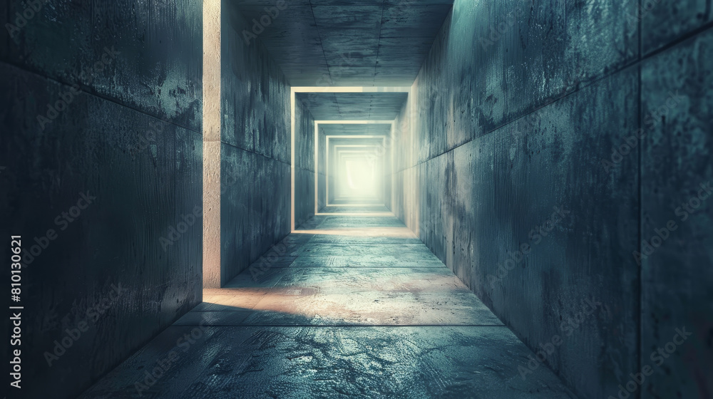 A long, narrow tunnel with a light shining through the opening A long, narrow tunnel with a light shining through the opening