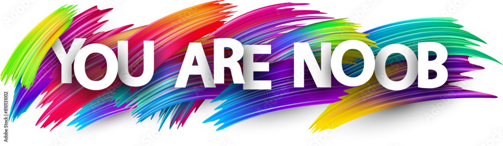 Εκτύπωση καμβά You are noob paper word sign with colorful spectrum paint brush strokes over white