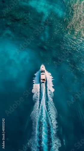 Luxurious Yacht Cruising Over Crystal Clear Waters in Tropical Paradise at Midday. Generative AI © Vasyl