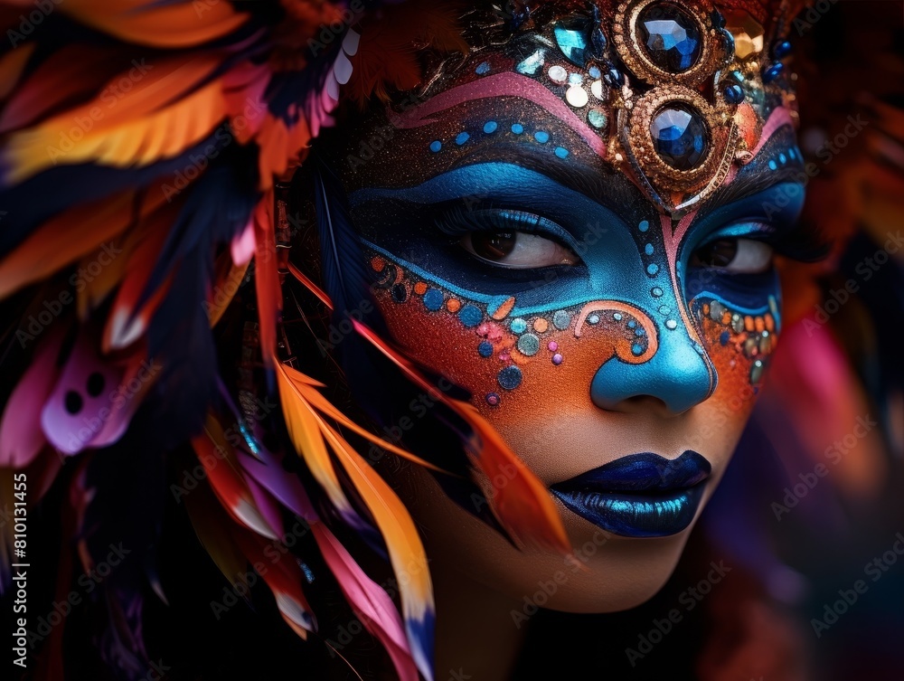 colorful carnival mask with feathers and jewels