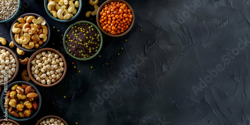 Wallpaper Mural vertical view of an assortment of fruits and dried fruit on a worktop in a kitchen, space for copyboard Torontodigital.ca