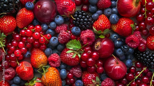 Assorted fresh berries make up a vibrant backdrop.