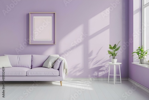 Minimalistyczne wnętrze salony z fioletową ścianą © Henryk Guziak