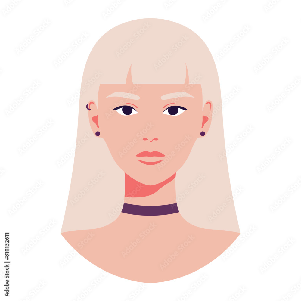 Portrait of a beautiful blond woman with piercing and choker. Avatar for social media. Vector illustration Portrait of a beautiful blond woman with piercing and choker. Avatar for social media. Vector illustration