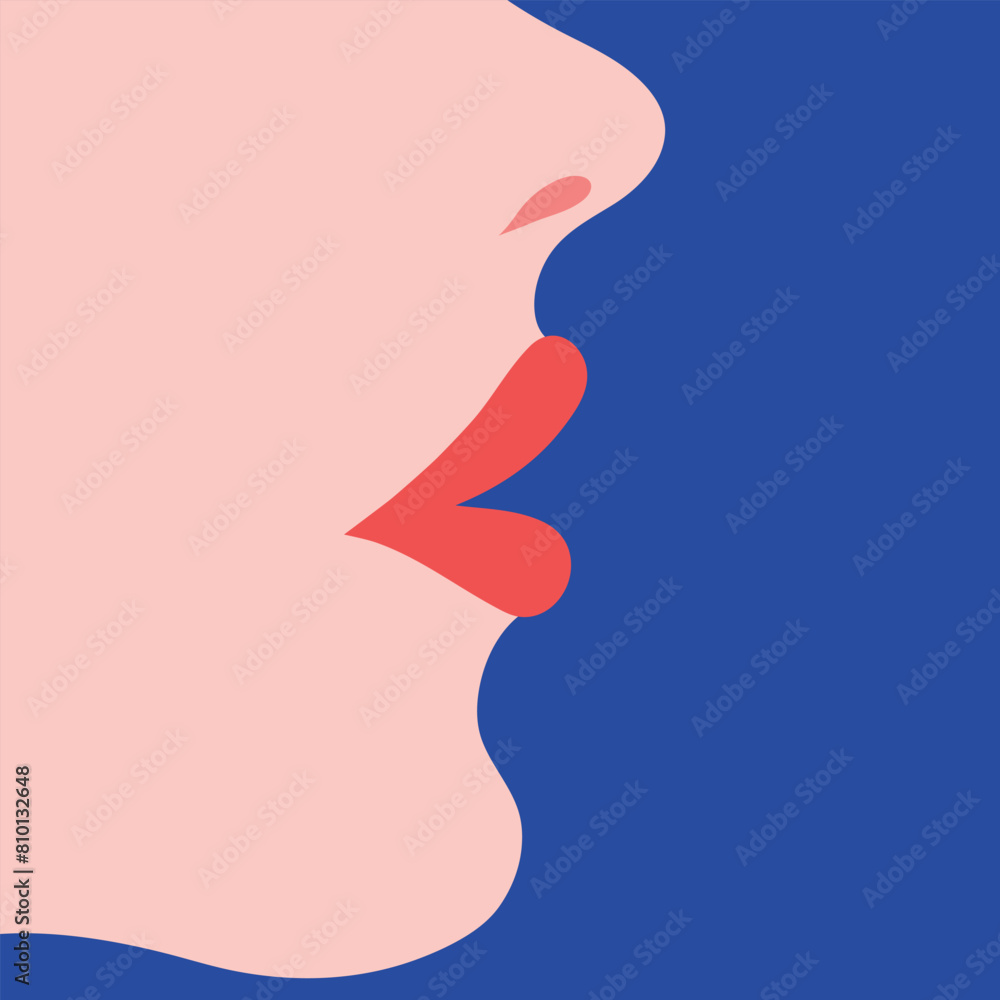 Profile view of red woman lips on blue background. Vector illustration Profile view of red woman lips on blue background. Vector illustration