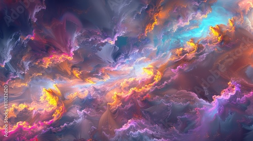 Backdrop on the subject of art, spirituality, painting, music , visual effects and creative technologies composed of clouds of fractal foam and abstract lights