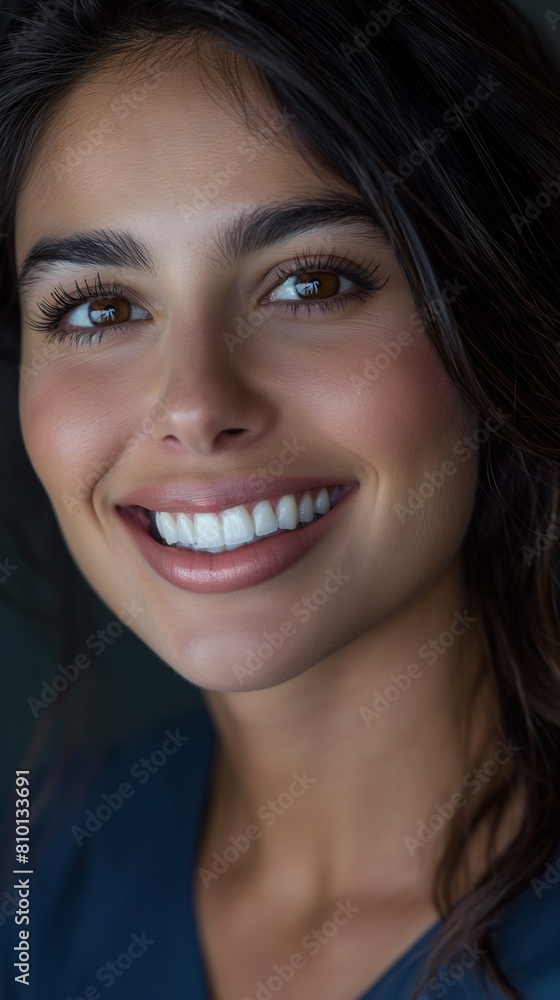 portrait of a brunette woman with a smile and white teeth portrait of a brunette woman with a smile and white teeth