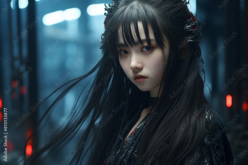 Mysterious asian woman with dark hair Mysterious asian woman with dark hair