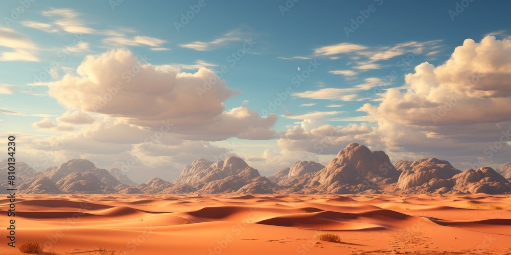 Stunning desert landscape with dramatic clouds and mountains