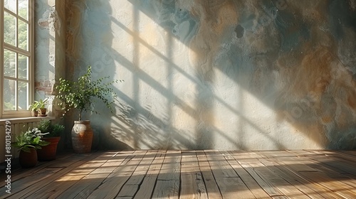 old room with window and wooden floor, 3d rendering interior background