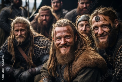 group of rugged men with long beards and hair