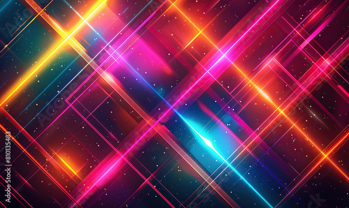 Colorful neon zigzag lines on a textured dark background creating a dynamic effect. Generate Ai © VinaAmeliaGRPHIC