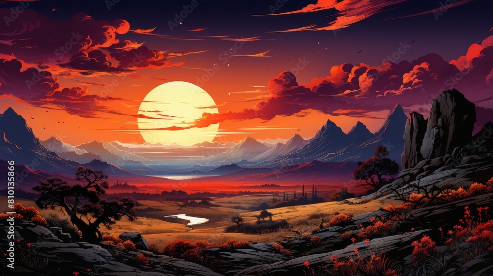 Stunning alien landscape at sunset