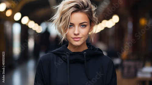 Woman With Blonde Hair in Black Hoodie
