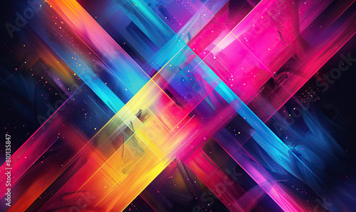 Colorful neon zigzag lines on a textured dark background creating a dynamic effect. Generate Ai