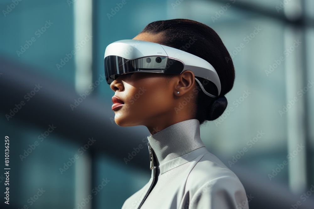 woman wearing virtual reality headset woman wearing virtual reality headset
