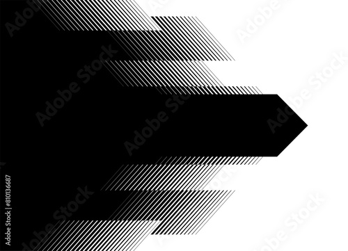 Striped vector pattern of straight broken black lines. Transition from black to white. Modern black and white vector background. Vector arrow