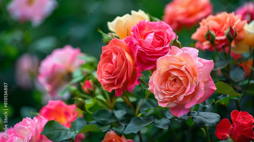 Garden of Roses: In a lush garden, vibrant roses bloom in a variety of colors, their delicate petals releasing a sweet fragrance that fills the air Garden of Roses: In a lush garden, vibrant roses bloom in a variety of colors, their delicate petals releasing a sweet fragrance that fills the air