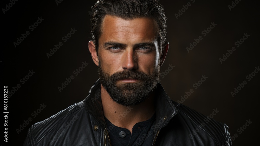Handsome man with beard wearing leather jacket Handsome man with beard wearing leather jacket