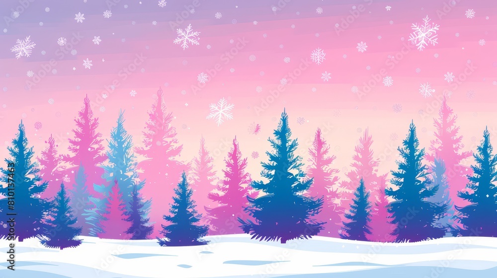Obraz premium trees adorned with snowflakes; ground dotted with falling ones