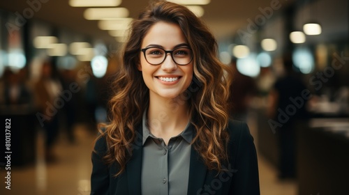 Smiling woman in glasses and business attire