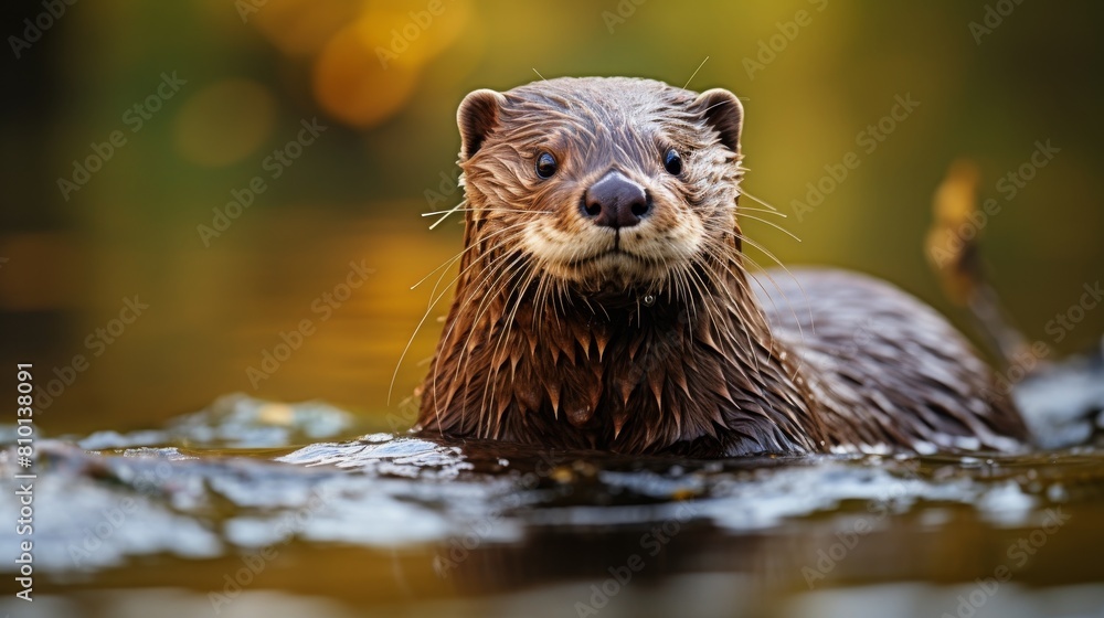 Curious otter swimming in a river Curious otter swimming in a river