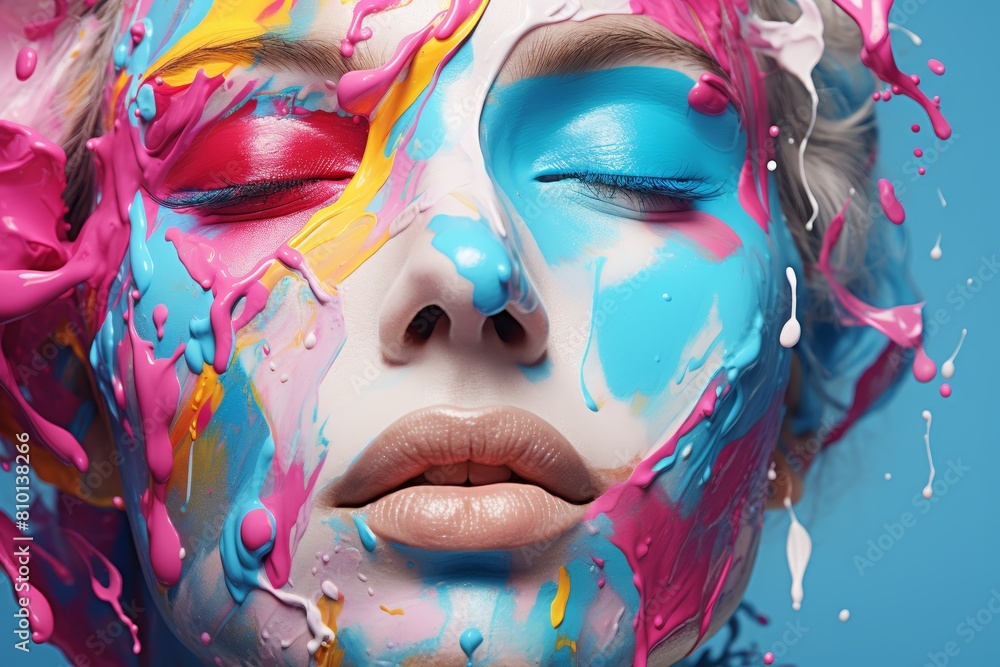 colorful abstract face with paint splashes