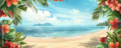 Beach party invitation clipart with tropical motifs