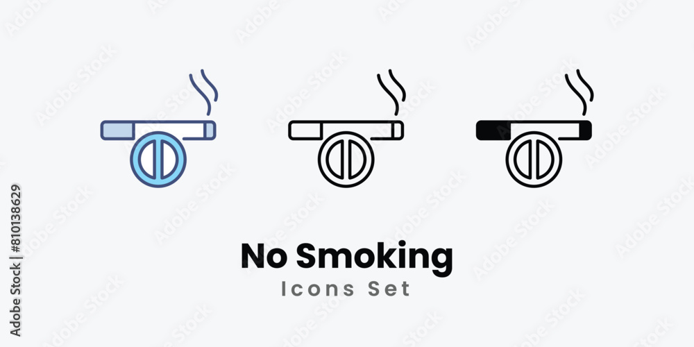 No Smoking Icons set thin line and glyph vector icon illustration No Smoking Icons set thin line and glyph vector icon illustration