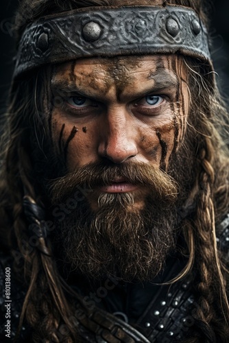 Rugged viking warrior with piercing blue eyes