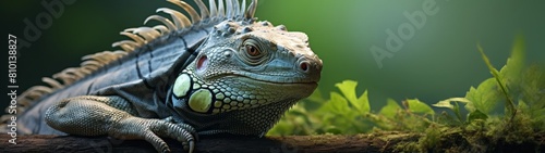 close-up of a colorful iguana in natural habitat