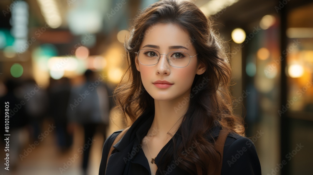 Elegant woman in eyeglasses posing outdoors Elegant woman in eyeglasses posing outdoors