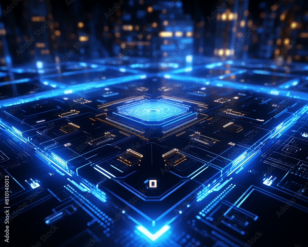 Futuristic 3D Cyber Monday model in electric blue with a digital circuit pattern Futuristic 3D Cyber Monday model in electric blue with a digital circuit pattern