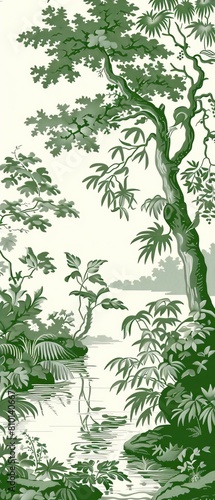 toile de chine pattern by alice hicks on white  in the style of rough-edged 2d animation