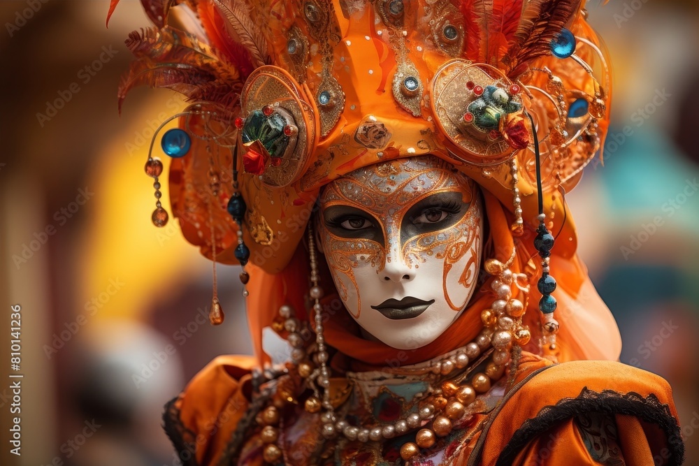 Vibrant carnival costume with ornate mask