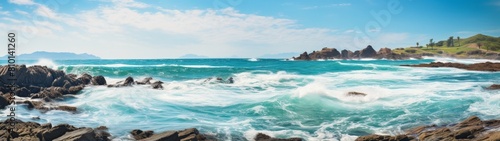Stunning seascape with crashing waves and rocky coastline