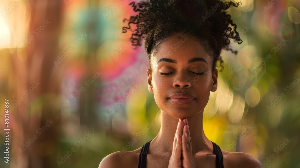 Close up portrait of charming sensual afro american woman doing yoga, healthy life concept Close up portrait of charming sensual afro american woman doing yoga, healthy life concept