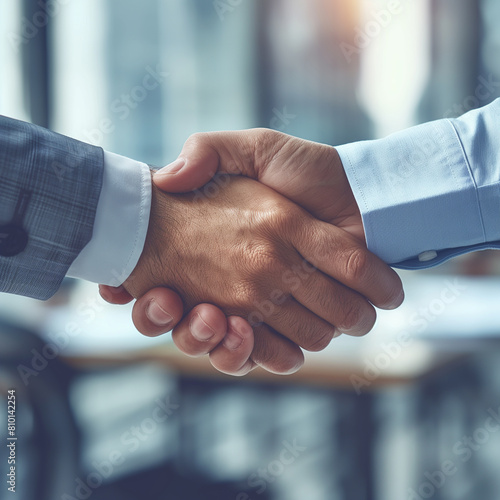 Two men shake hands in a business meeting