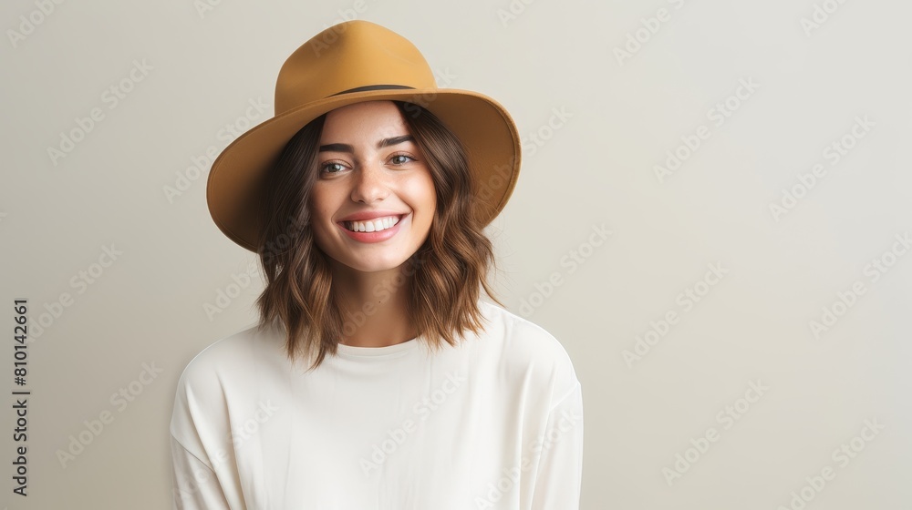 Smiling woman in wide-brimmed hat Smiling woman in wide-brimmed hat