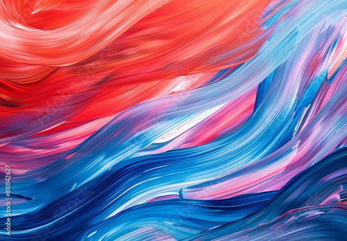 An artistic rendering of swirling paint strokes with a textured look in a vibrant blend of red and blue shades conveying passion and coolness