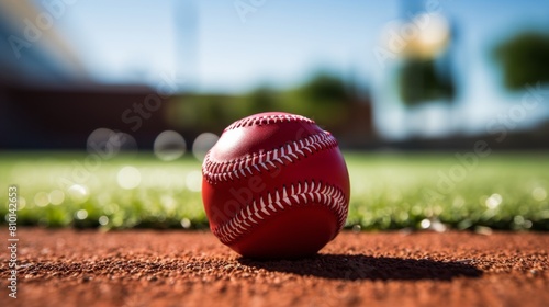 Red Baseball on Baseball Field