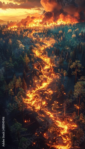 Powerful visual narrative showing a sequence of events from forest fires to droughts, attributed to global warming effects around the globe