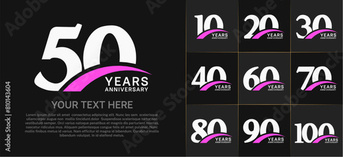 Set of Anniversary Logotype with purple swoosh  white color can be use for special day celebration