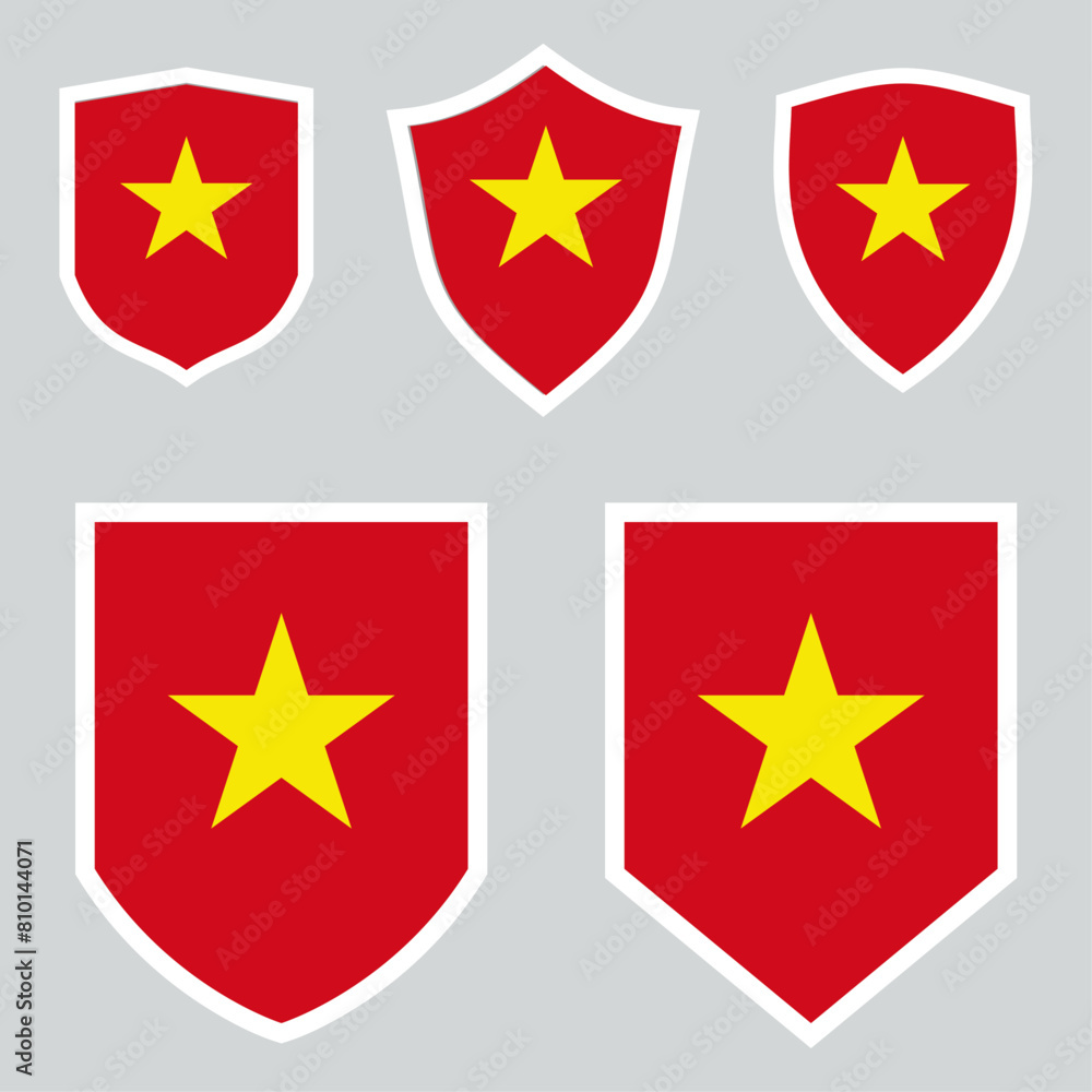 Set of Vietnam Flag in Shield Shape Frame Set of Vietnam Flag in Shield Shape Frame