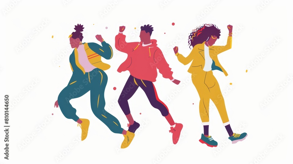 Dynamic trio of runners in colorful gear Dynamic trio of runners in colorful gear