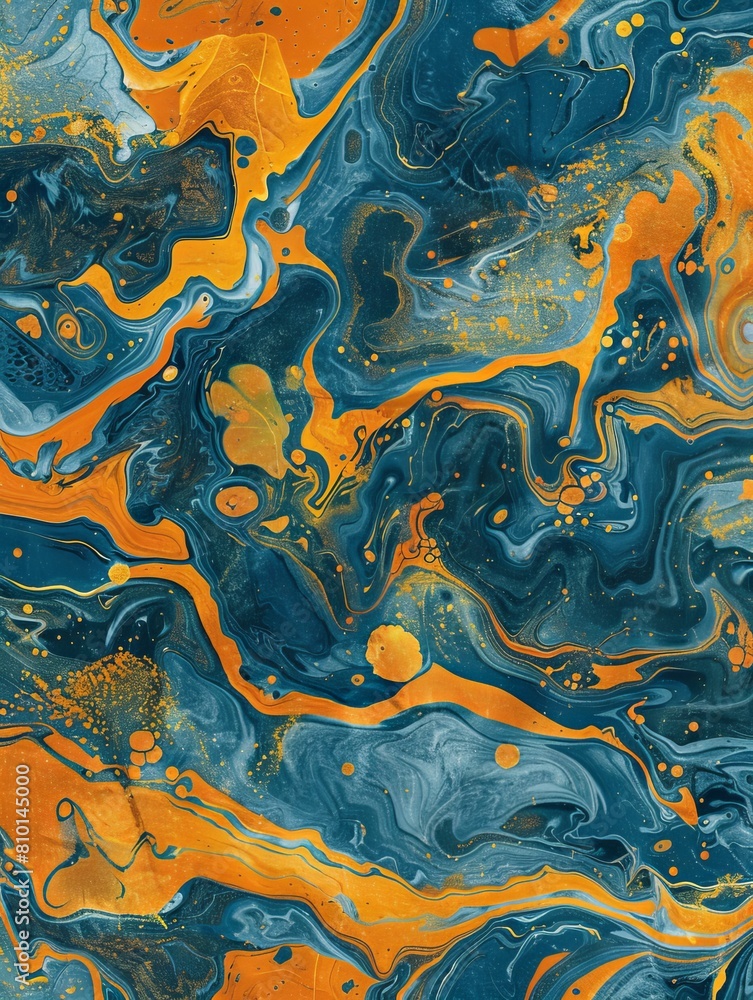 Abstract artistic marble texture in blue and orange Abstract artistic marble texture in blue and orange