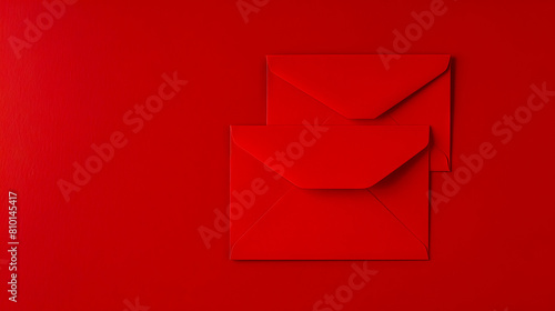 Red envelopes on a red background. photo